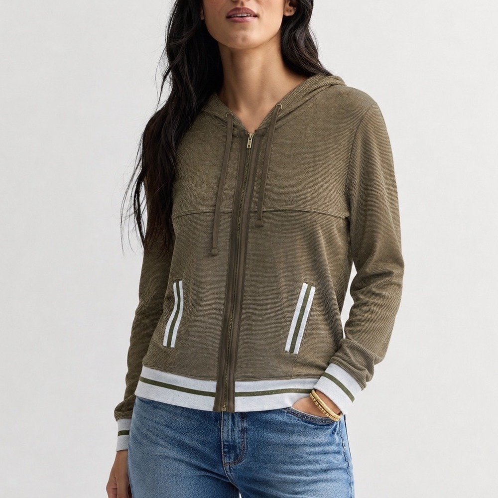 Hem & Thread Hunter Green/White Zip Up Jacket w/ Hoodie